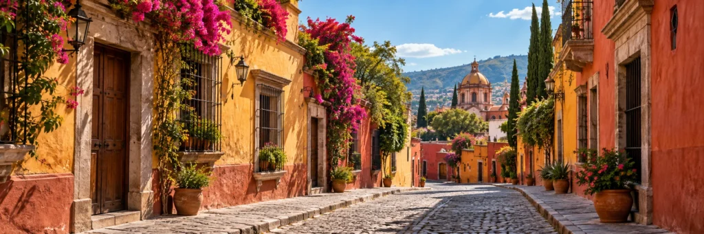 Illustration d’une rue coloniale colorée au Mexique